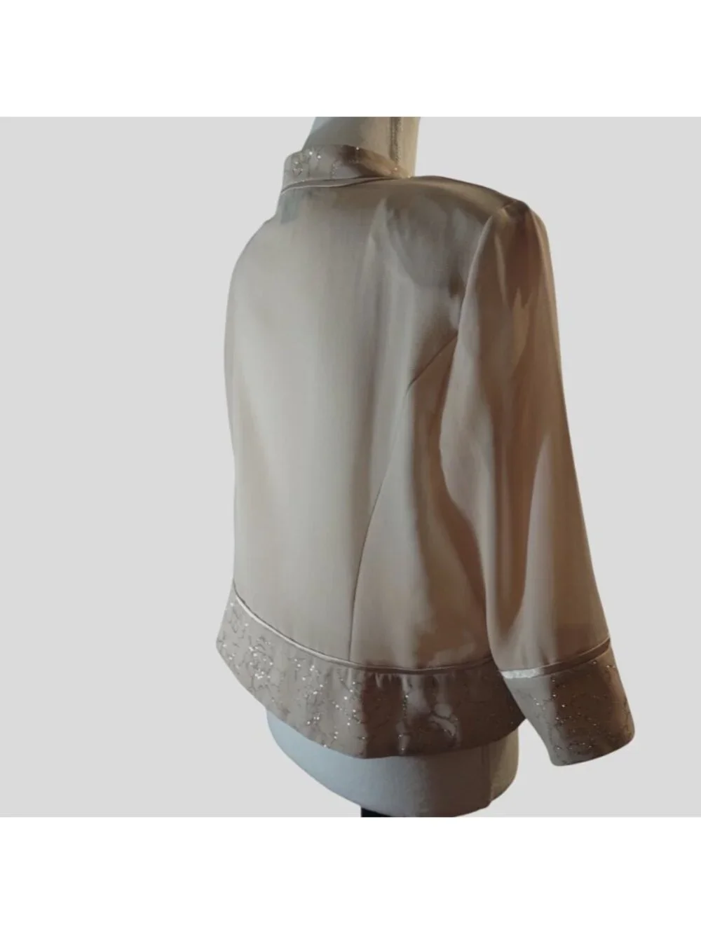 Le Bos Beige Sheer Bolero Jacket With Glitter Details Size 10